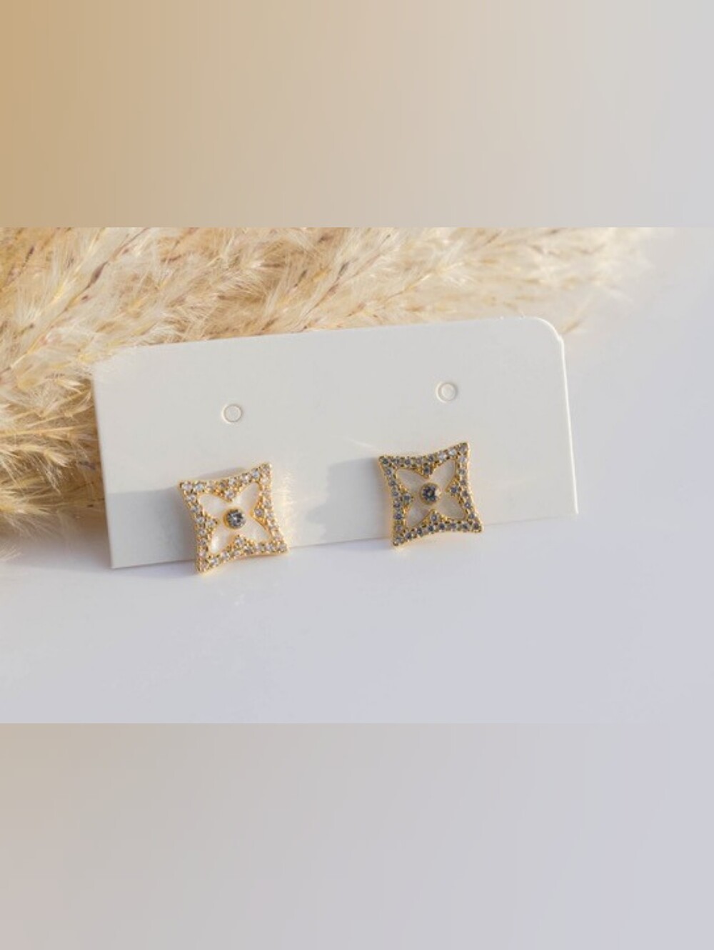 Gold Crystal Square Stud Earrings